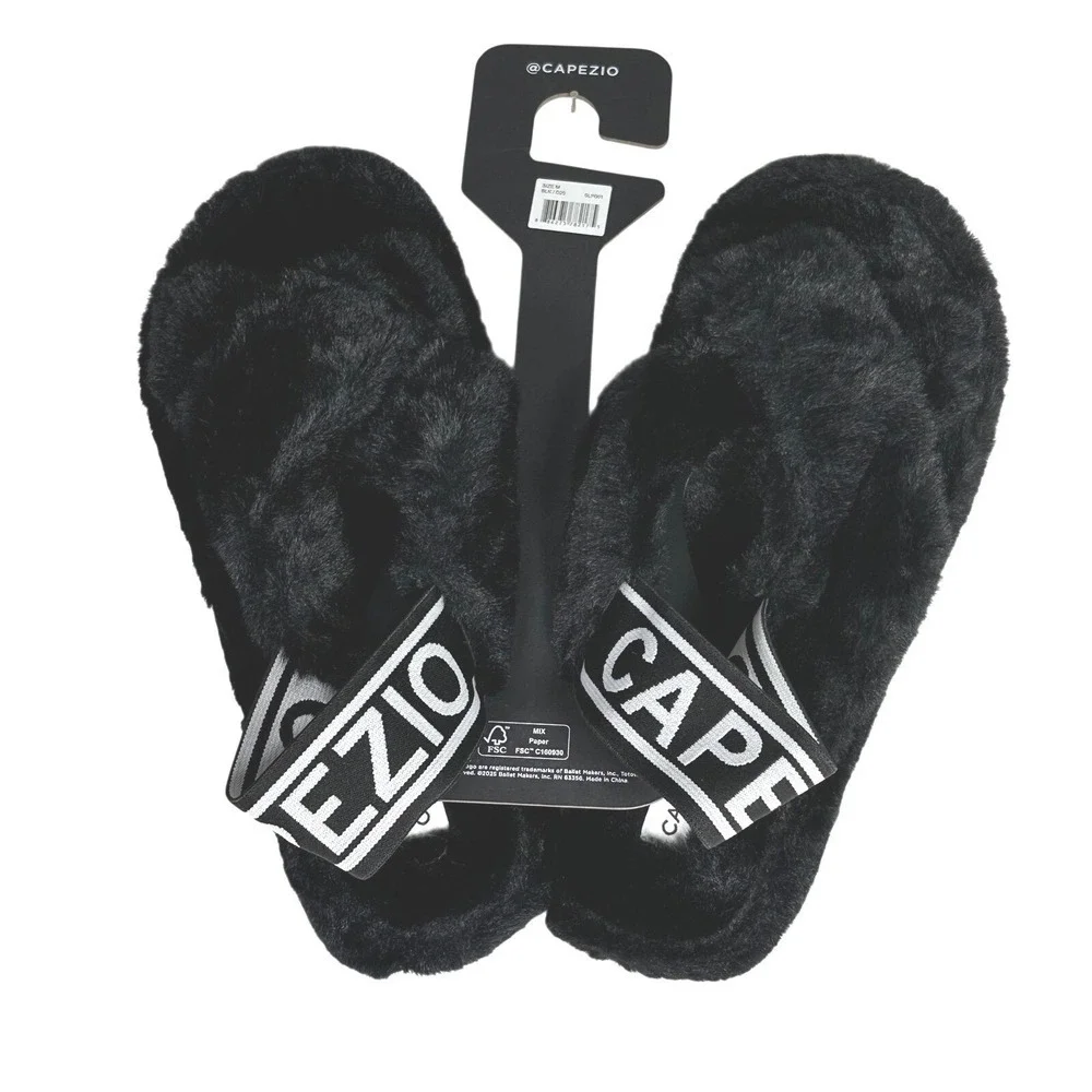 Capezio Black Faux Fur Luxury Comfort Slipper dance Slides Size adult M Fits 8